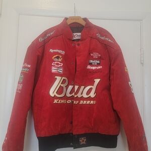 Vintage Suede Dale Earnhardt Jr Budweiser Red Racing Jacket Mens L
